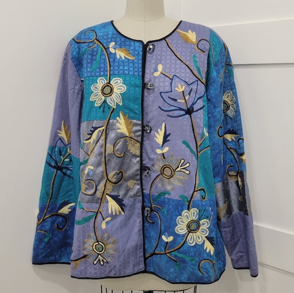 Vintage Draper's & Damon's Women's Artsy Patchwork Embroidered Jacket Size XL